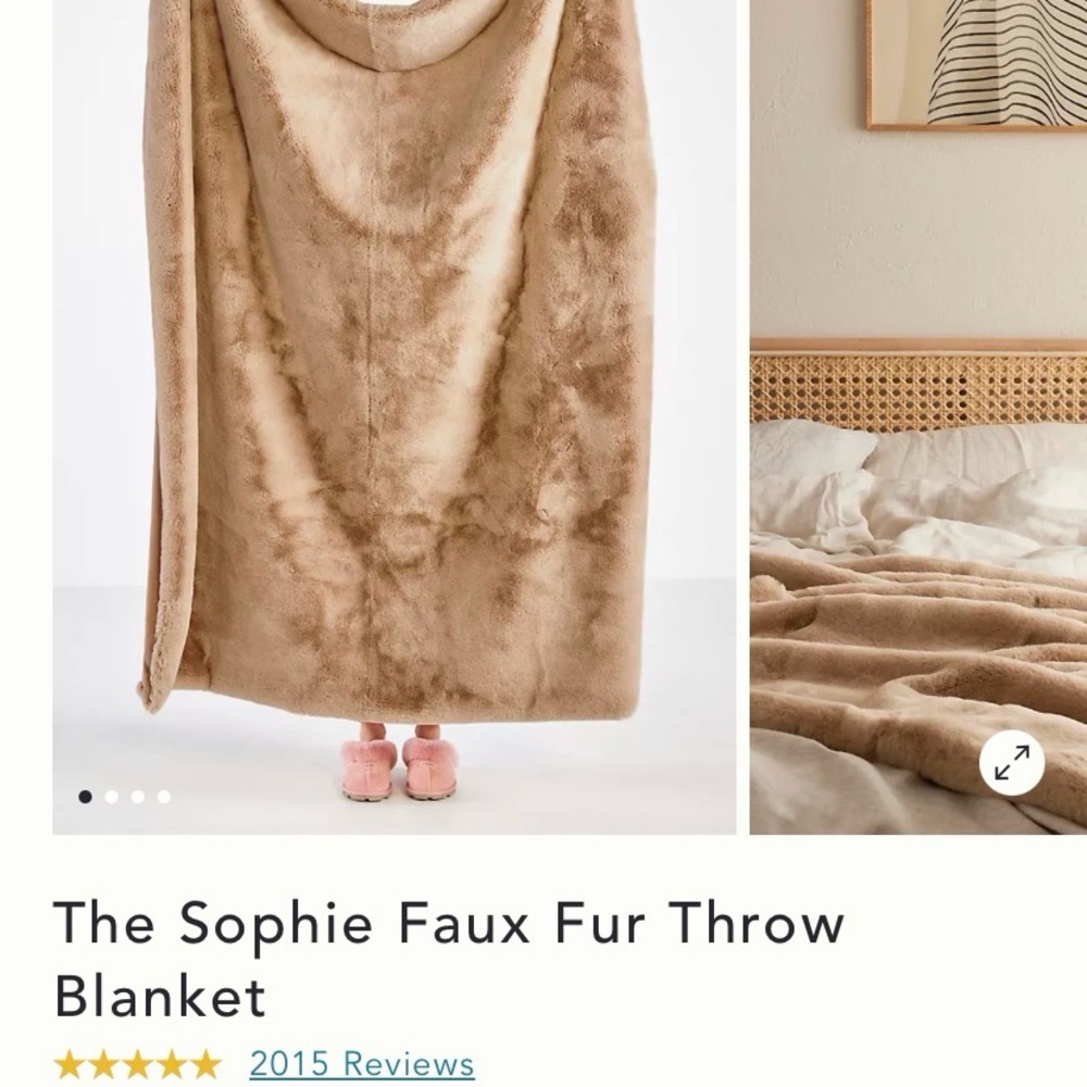 Anthropologie Sophie Faux Fur Throw Blanket — Warm Tan and Pink